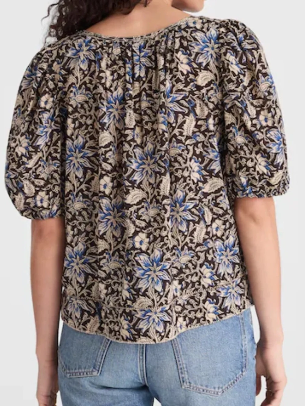 NWOT Madewell Floral Puff-Sleeve Scoopneck Top